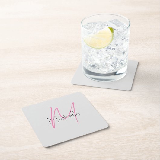 Mit Monogramm Minimalistischer Schlichter Name Rechteckiger Pappuntersetzer (Vor Ort)