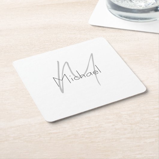 Mit Monogramm Minimalistischer Schlichter Name Rechteckiger Pappuntersetzer (angewinkelt)