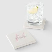 Mit Monogramm Minimalistischer Schlichter Name Steinuntersetzer (Seitenansicht)