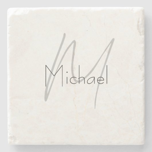 Mit Monogramm Minimalistischer Schlichter Name Steinuntersetzer (Vorderseite)