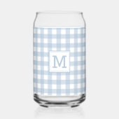 Mit Monogramm Minimalistisches Blue Gingham Karier Dosenglas (Vorderseite)