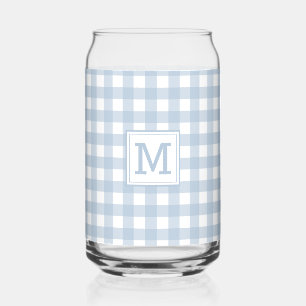 Mit Monogramm Minimalistisches Blue Gingham Karier Dosenglas