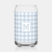 Mit Monogramm Minimalistisches Blue Gingham Karier Dosenglas (Rückseite)