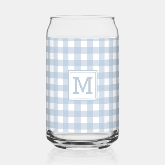 Mit Monogramm Minimalistisches Blue Gingham Karier Dosenglas (Rückseite)