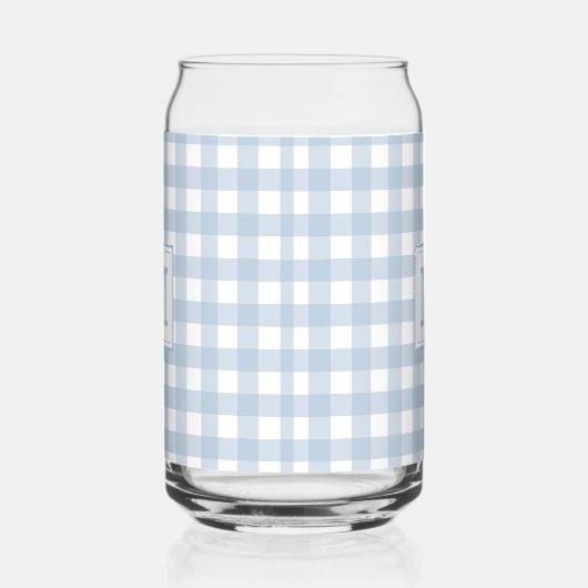 Mit Monogramm Minimalistisches Blue Gingham Karier Dosenglas (Rechts)
