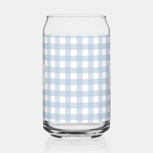 Mit Monogramm Minimalistisches Blue Gingham Karier Dosenglas (Links)