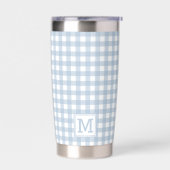 Mit Monogramm Minimalistisches Blue Gingham Karier Thermobecher (Links)