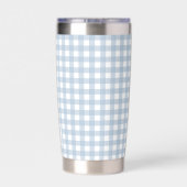 Mit Monogramm Minimalistisches Blue Gingham Karier Thermobecher (Rückseite)