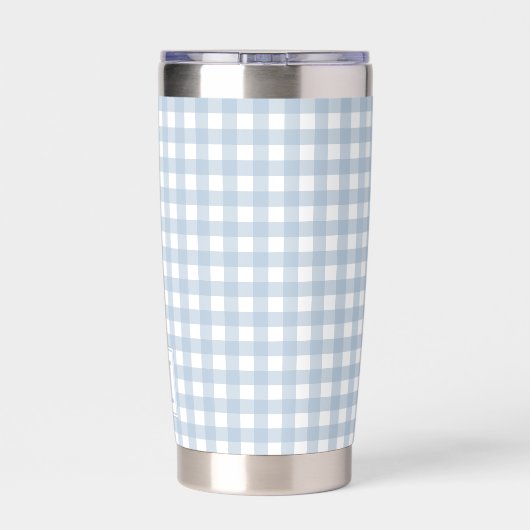 Mit Monogramm Minimalistisches Blue Gingham Karier Thermobecher (Rückseite)