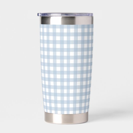 Mit Monogramm Minimalistisches Blue Gingham Karier Thermobecher (Rechts)