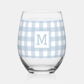 Mit Monogramm Minimalistisches Blue Gingham Karier Weinglas Ohne Stiel (Vorderseite)