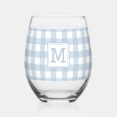 Mit Monogramm Minimalistisches Blue Gingham Karier Weinglas Ohne Stiel (Rückseite)