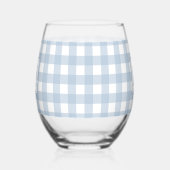 Mit Monogramm Minimalistisches Blue Gingham Karier Weinglas Ohne Stiel (Links)