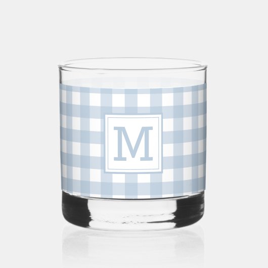 Mit Monogramm Minimalistisches Blue Gingham Karier Whiskyglas (Vorderseite)