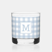 Mit Monogramm Minimalistisches Blue Gingham Karier Whiskyglas (Rückseite)