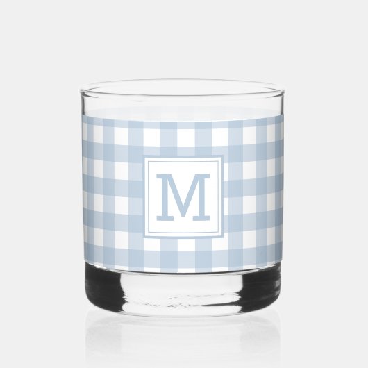 Mit Monogramm Minimalistisches Blue Gingham Karier Whiskyglas (Rückseite)