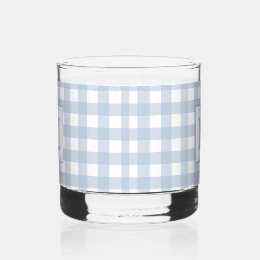 Mit Monogramm Minimalistisches Blue Gingham Karier Whiskyglas (Rechts)