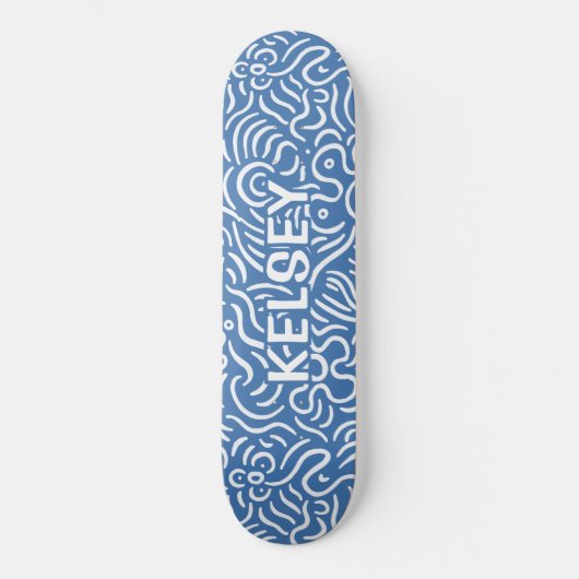 Mit Monogramm Minimallinie Art Blue Skateboard (Vorderseite)
