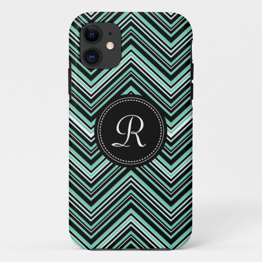 Mit Monogramm Minze Black Tribal Zickzack Muster Case-Mate iPhone Hülle (Rückseite)