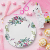 Mit Monogramm Minze & Mauve Blumenhochzeit Pappteller (Party)