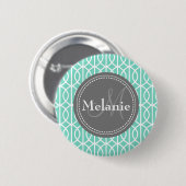 Mit Monogramm Minzgrau-marokkanisches Ogee-Muster Button (Vorne & Hinten)