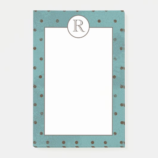 Mit Monogramm mit braunen Punkten aquamarin Post-it Klebezettel (Vorderseite)