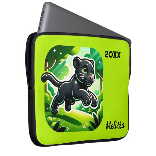 Mit Monogramm mit Schwarz-Grün-Panther-Cube | Laptopschutzhülle (Vorne Rechts)