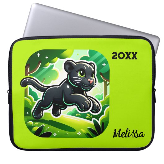 Mit Monogramm mit Schwarz-Grün-Panther-Cube | Laptopschutzhülle (Vorderseite)