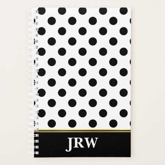 mit Monogramm mit Schwarz-Weiß-Polka-Dot Planer (Vorderseite)