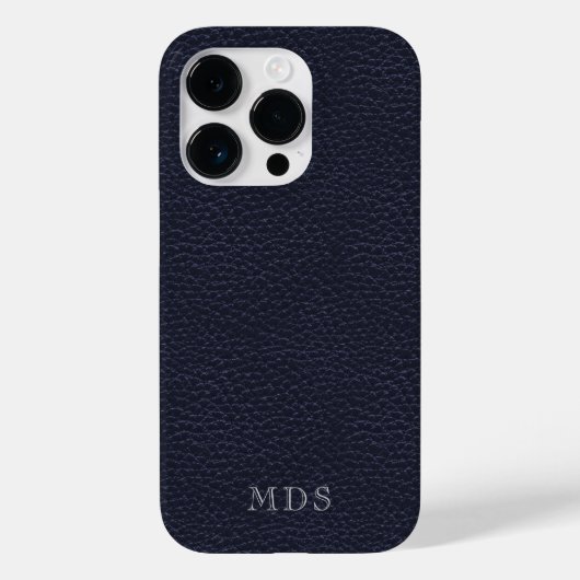 Mit Monogramm Mitternachtsblauer Imitat Leather Lo Case-Mate iPhone Hülle (Rückseite)