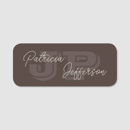 Mit Monogramm Mocha Dark Brown Schöne Handschrift Namensschild (Vorderseite)