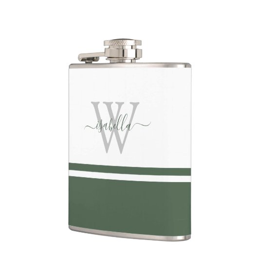 Mit Monogramm Modern Script Evergreen Flachmann (Links)
