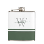 Mit Monogramm Modern Script Evergreen Flachmann (Vorderseite)