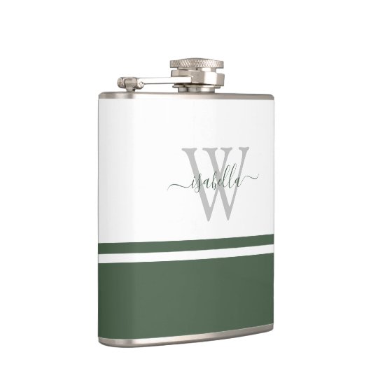 Mit Monogramm Modern Script Evergreen Flachmann (Rechts)
