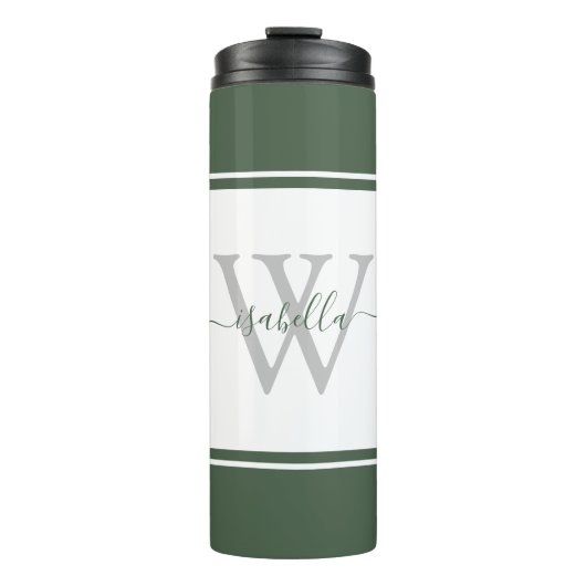 Mit Monogramm Modern Script Evergreen Thermosbecher (Vorderseite)