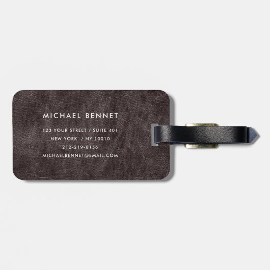 Mit Monogramm moderne braune Imitate Leather Textu Gepäckanhänger (Rückseite horizontal)