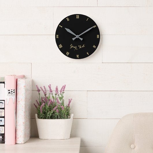 Mit Monogramm, moderne Elegante Schwarze Imitat Go Runde Wanduhr