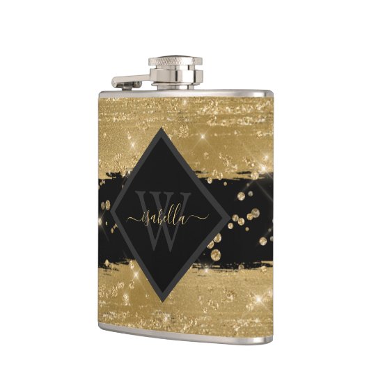 Mit Monogramm moderne Glitzer Flachmann (Links)