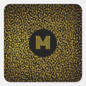 Mit Monogramm, moderne goldene Punkte schwarz Quadratischer Aufkleber (Vorderseite)