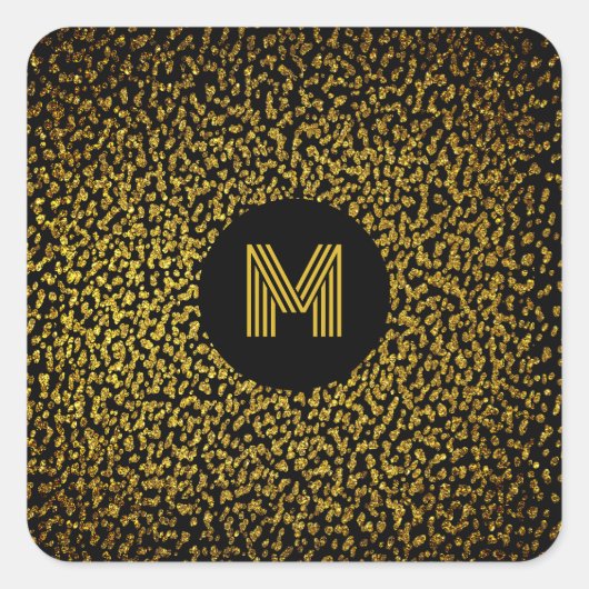 Mit Monogramm, moderne goldene Punkte schwarz Quadratischer Aufkleber (Vorderseite)
