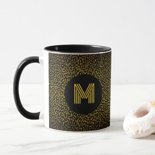 Mit Monogramm, moderne goldene Punkte schwarz Tasse (Mit Donut)