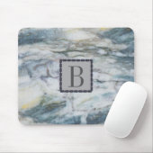 Mit Monogramm moderne graue und blaue Marmortextur Mousepad (Mit Mouse)