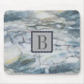 Mit Monogramm moderne graue und blaue Marmortextur Mousepad (Vorne)