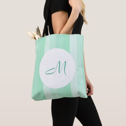 Mit Monogramm, moderne, grüne Streifenvorlage Tasche (Von Nahem)
