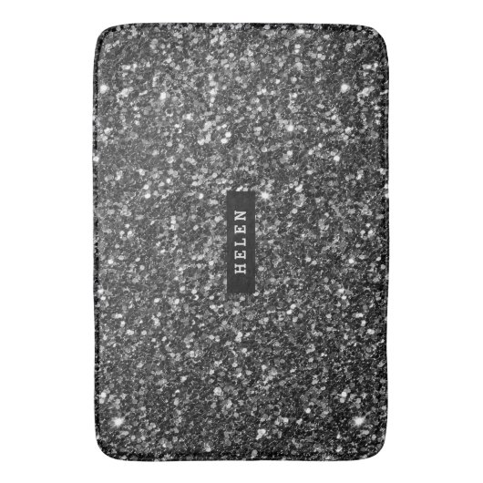 Mit Monogramm moderne Imitate Schwarzer Glitzer Badematte (Vorderseite Vertikal)