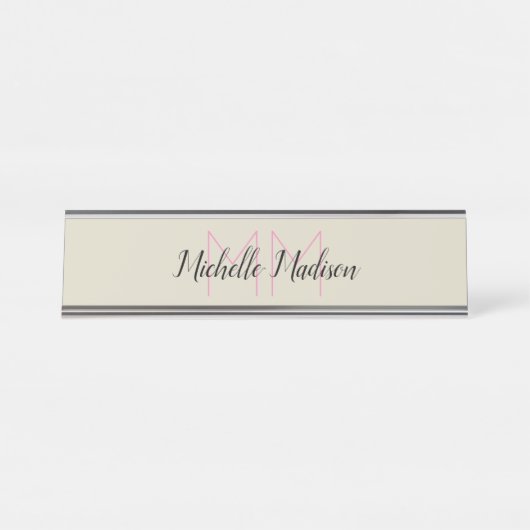 Mit Monogramm moderne Kalligrafiebezeichnungen Ini Schreibtischnamensplakette (Vorderseite )