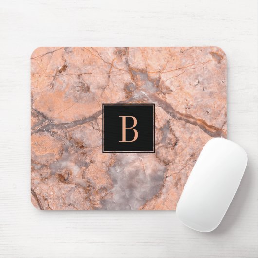 Mit Monogramm moderne rosa und graue Marmortextur Mousepad (Mit Mouse)