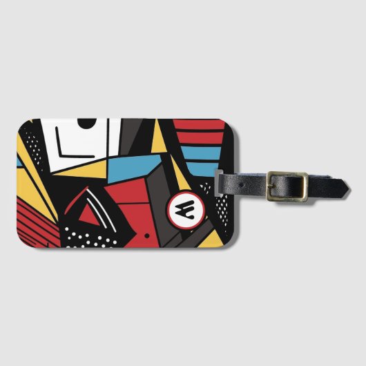 Mit Monogramm Moderne rote und schwarze Geometrie Gepäckanhänger (Vorderseite (Horizontal))