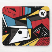 Mit Monogramm Moderne rote und schwarze Geometrie Mousepad (Vorne)