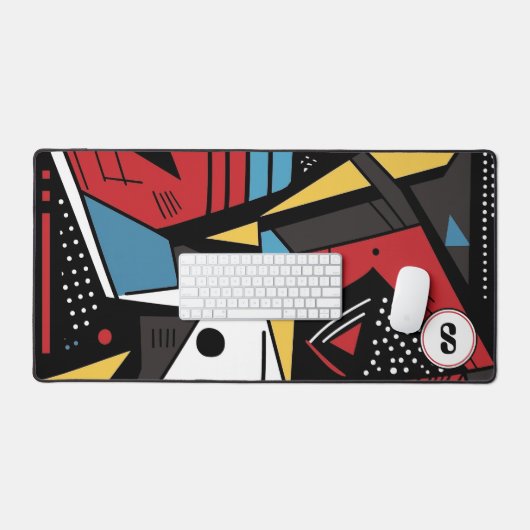 Mit Monogramm Moderne rote und schwarze Geometrie  Schreibtischunterlage (Tastatur & Maus)